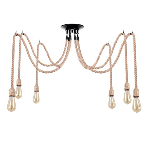 Industrial LED Spider Pendant Light, Adjustable Hemp Rope Cage Design