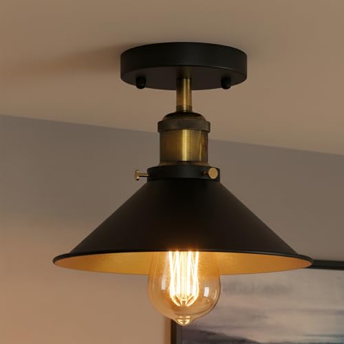 Black Industrial Metal Flush Mount Cone Ceiling Light Fitting