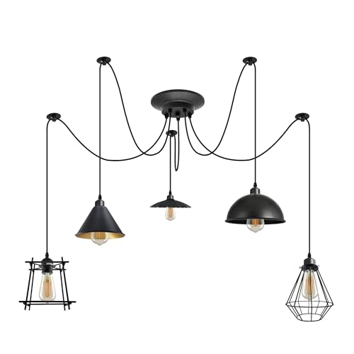 Adjustable Industrial Metal Cage Spider Pendant Light, 5-Head E27, Dimmable, Vintage Ceiling Fixture