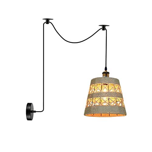 Hand-Woven Natural Bamboo Hemp Ceiling Pendant Light for Rustic Homes