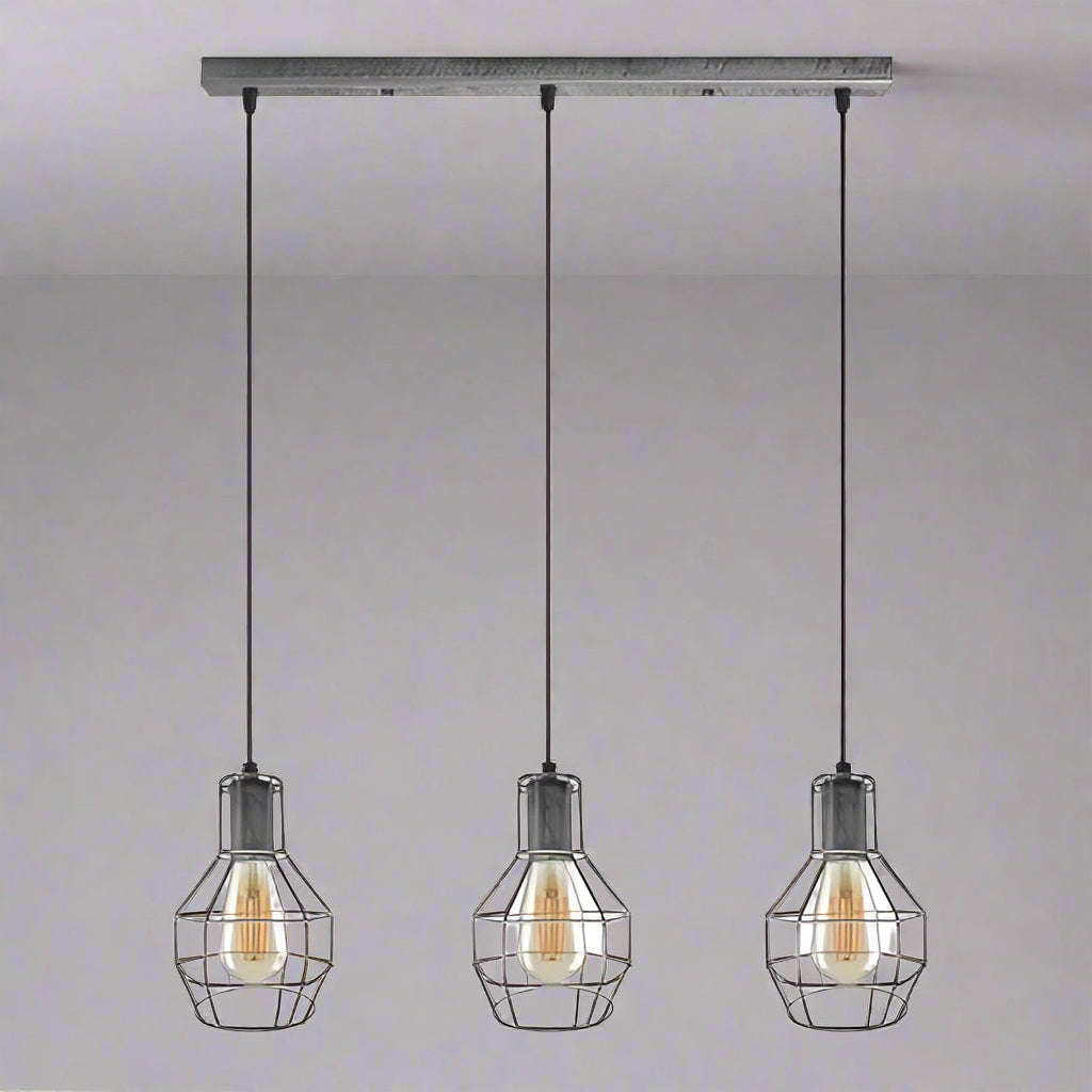 Industrial Metal 3-Head Pendant Light, Adjustable Vintage Ceiling Fixture Lamp