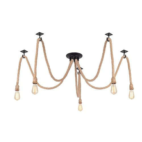 Industrial LED Spider Pendant Light, Adjustable Hemp Rope Cage Design