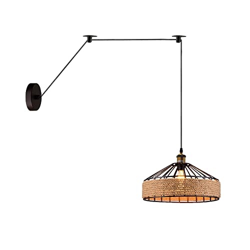 Hand-Woven Natural Bamboo Hemp Ceiling Pendant Light for Rustic Homes