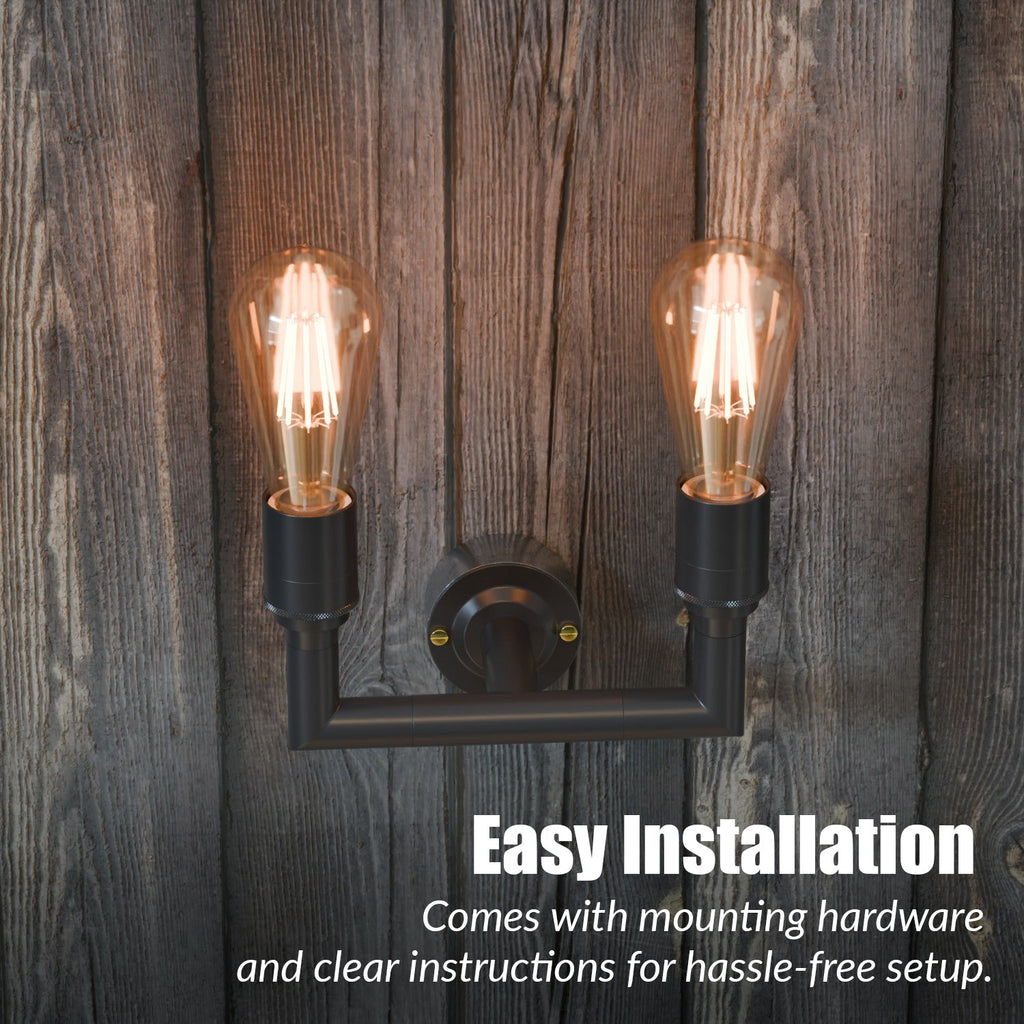 Industrial Metal Conduit Pipe Double Wall Sconce Light Kit E27