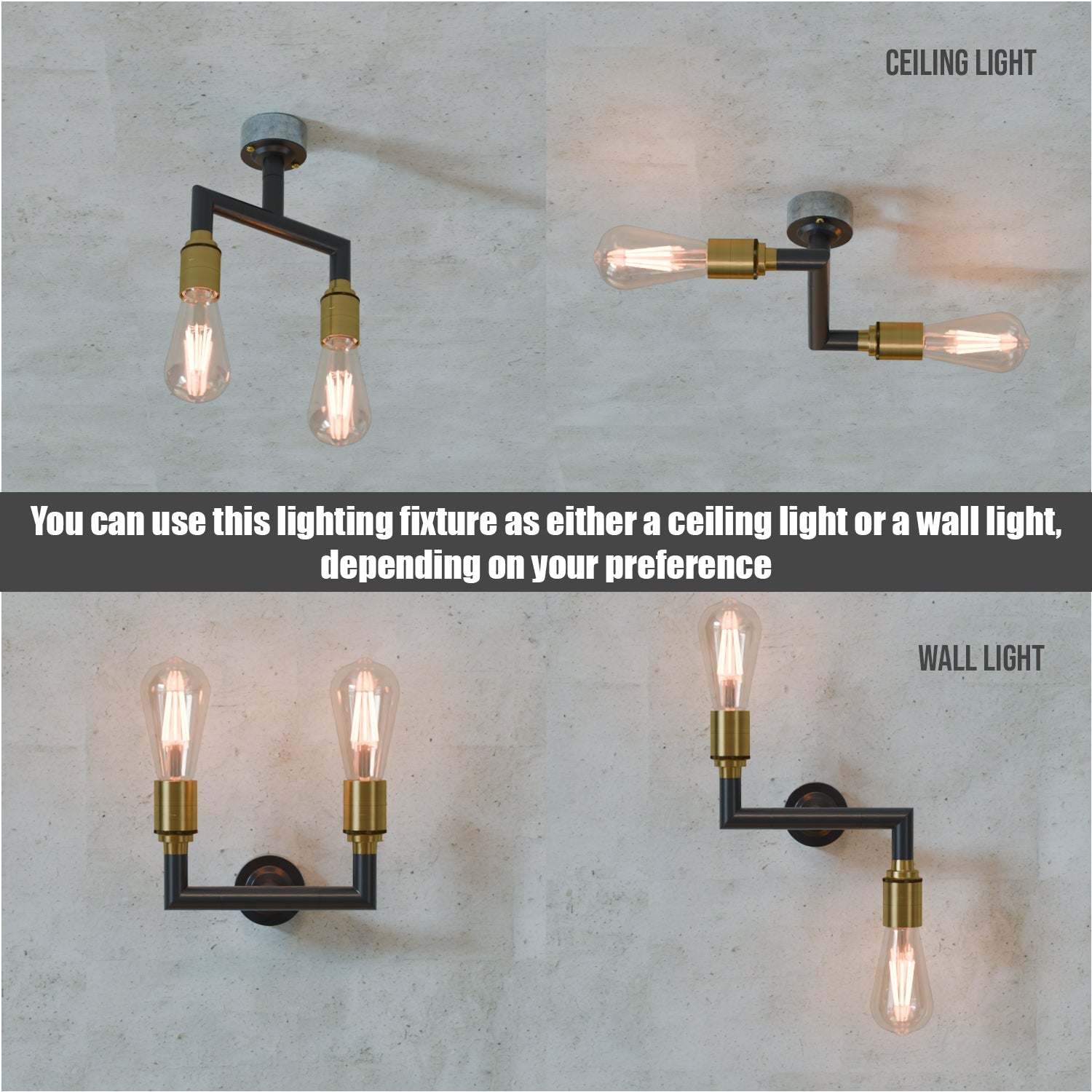 Industrial Conduit Pipe 2-Way Wall Lamp Kit: Vintage E27 Dual Light Fixture