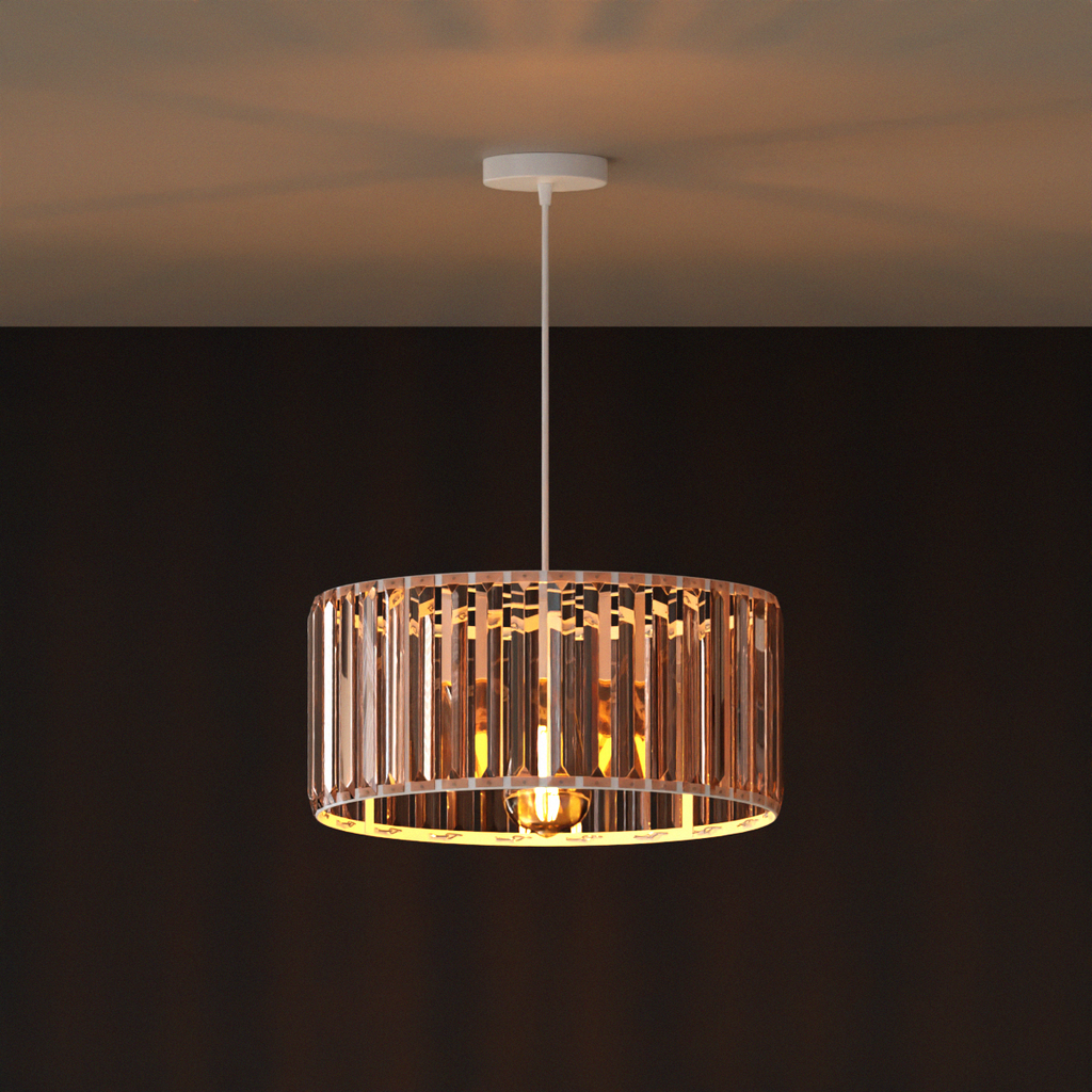 Modern Crystal Glass Drum Shade Pendant Light – Elegant Hanging Chandelier Fixture