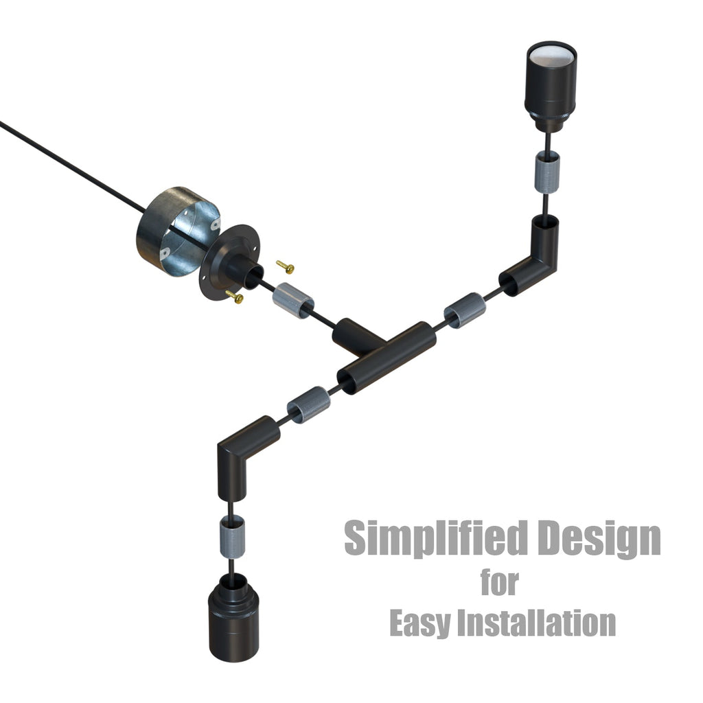 Industrial Conduit Pipe 2-Way Wall Lamp Kit with E27 Sockets, Black Finish