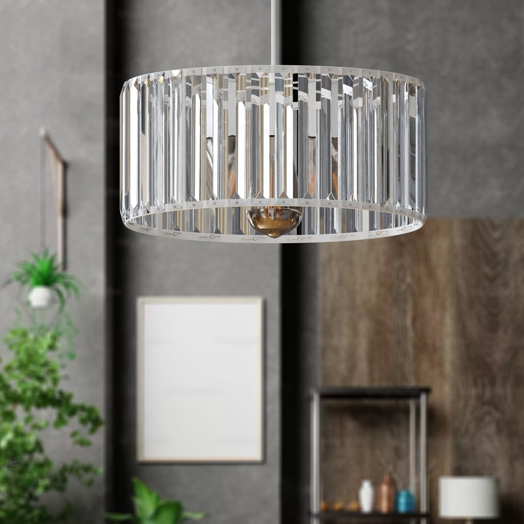 Modern Crystal Glass Drum Shade Pendant Light – Elegant Hanging Chandelier Fixture