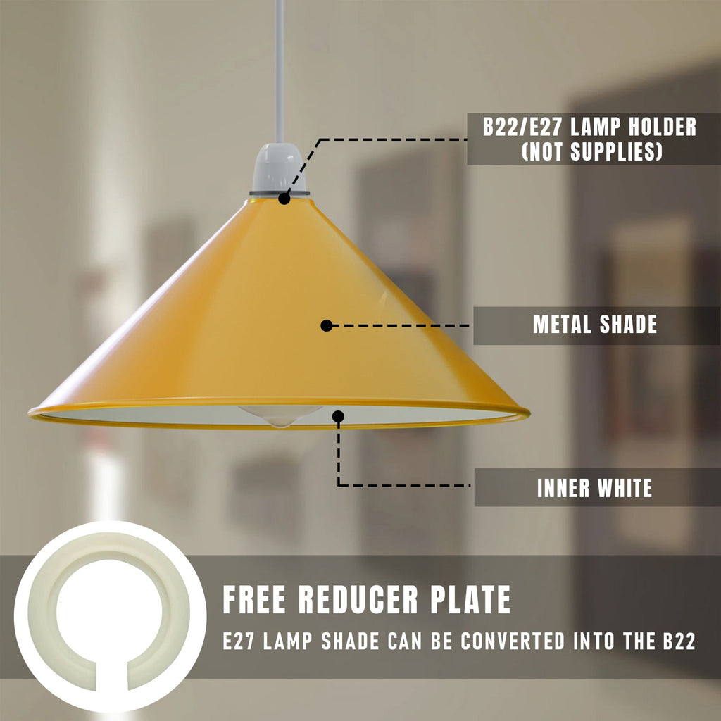 Vintage Industrial Metal Cone Lampshade for Easy Fit Ceiling Pendant Lighting