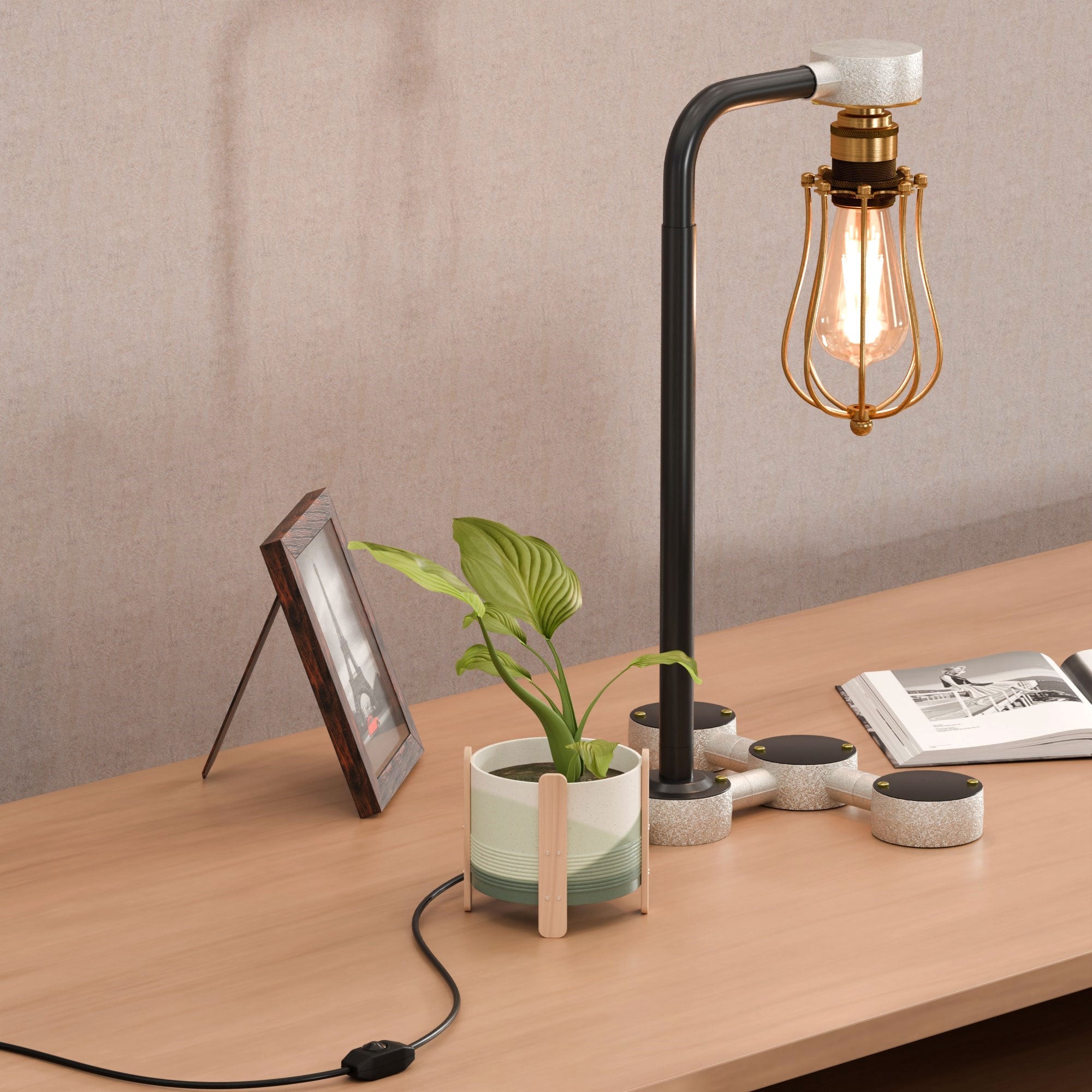 Industrial Steampunk Conduit Pipe Desk Lamp Kit with E27 Dimmer Switch