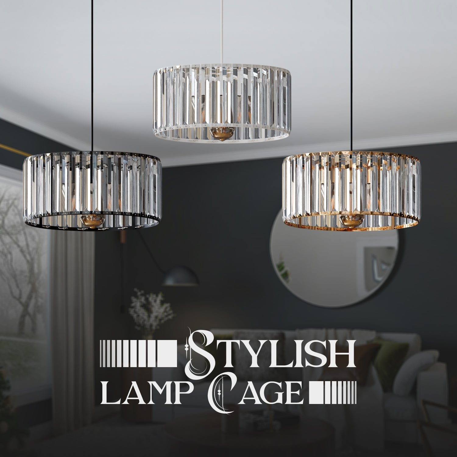 Modern Crystal Glass Drum Shade Pendant Light – Elegant Hanging Chandelier Fixture