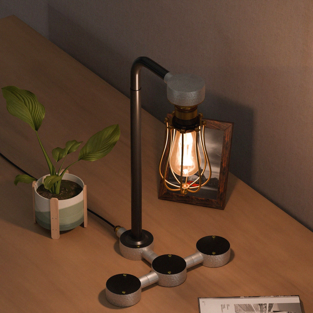 Industrial Steampunk Conduit Pipe Desk Lamp Kit with E27 Dimmer Switch