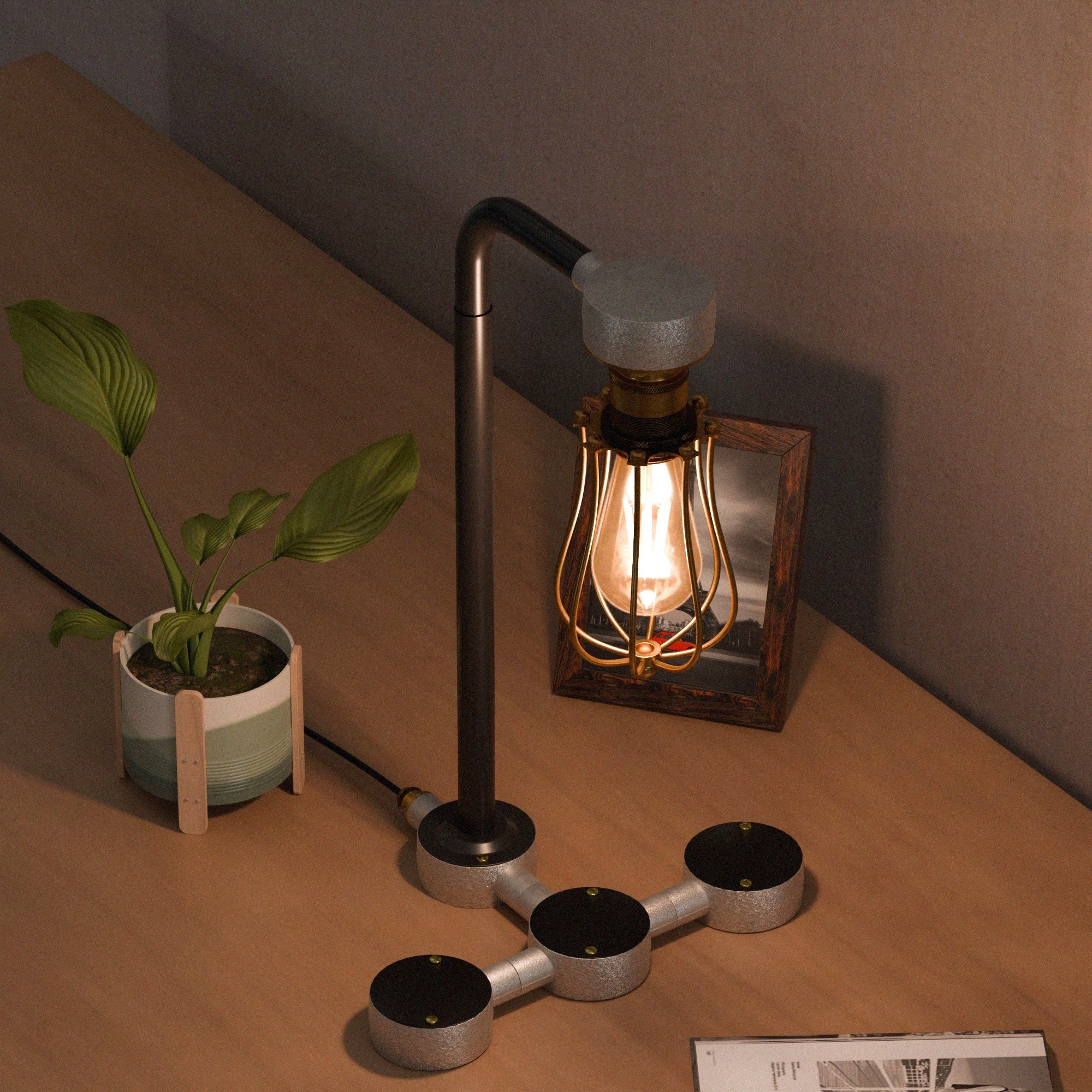 Industrial Steampunk Conduit Pipe Desk Lamp Kit with E27 Dimmer Switch