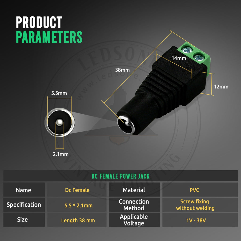 Reliable 12V Female DC Power Jack Connector Adapter for LED Strips CCTV