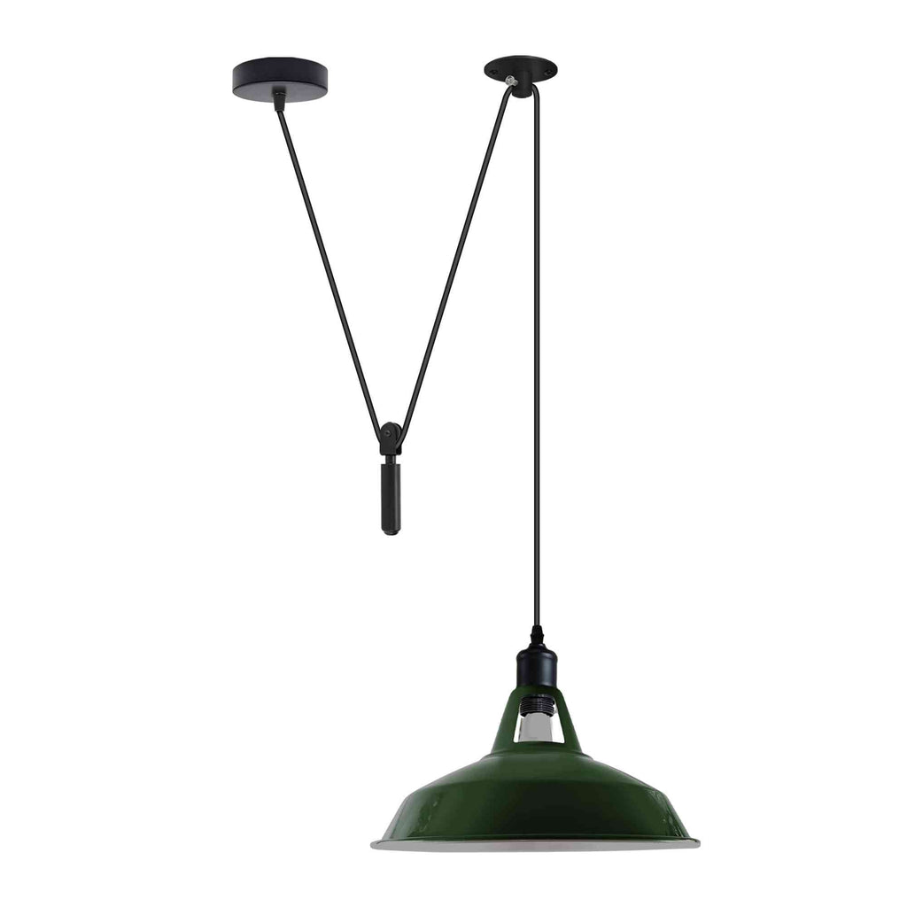 Industrial Pulley Pendant Light with Adjustable Metal Shade for Kitchen Island