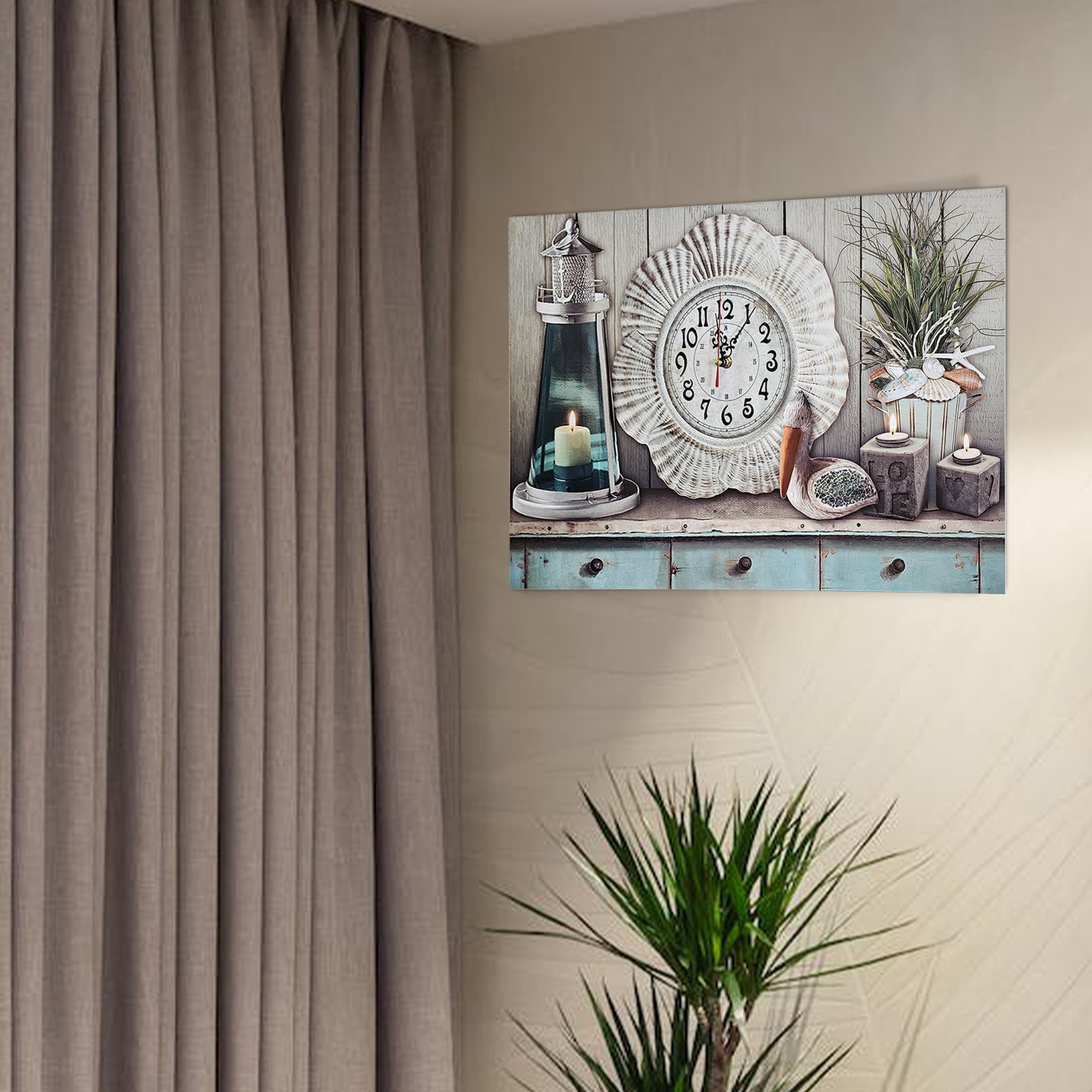 Large Rectangular Shape Seaside Art Painted Wall Clock ~5320