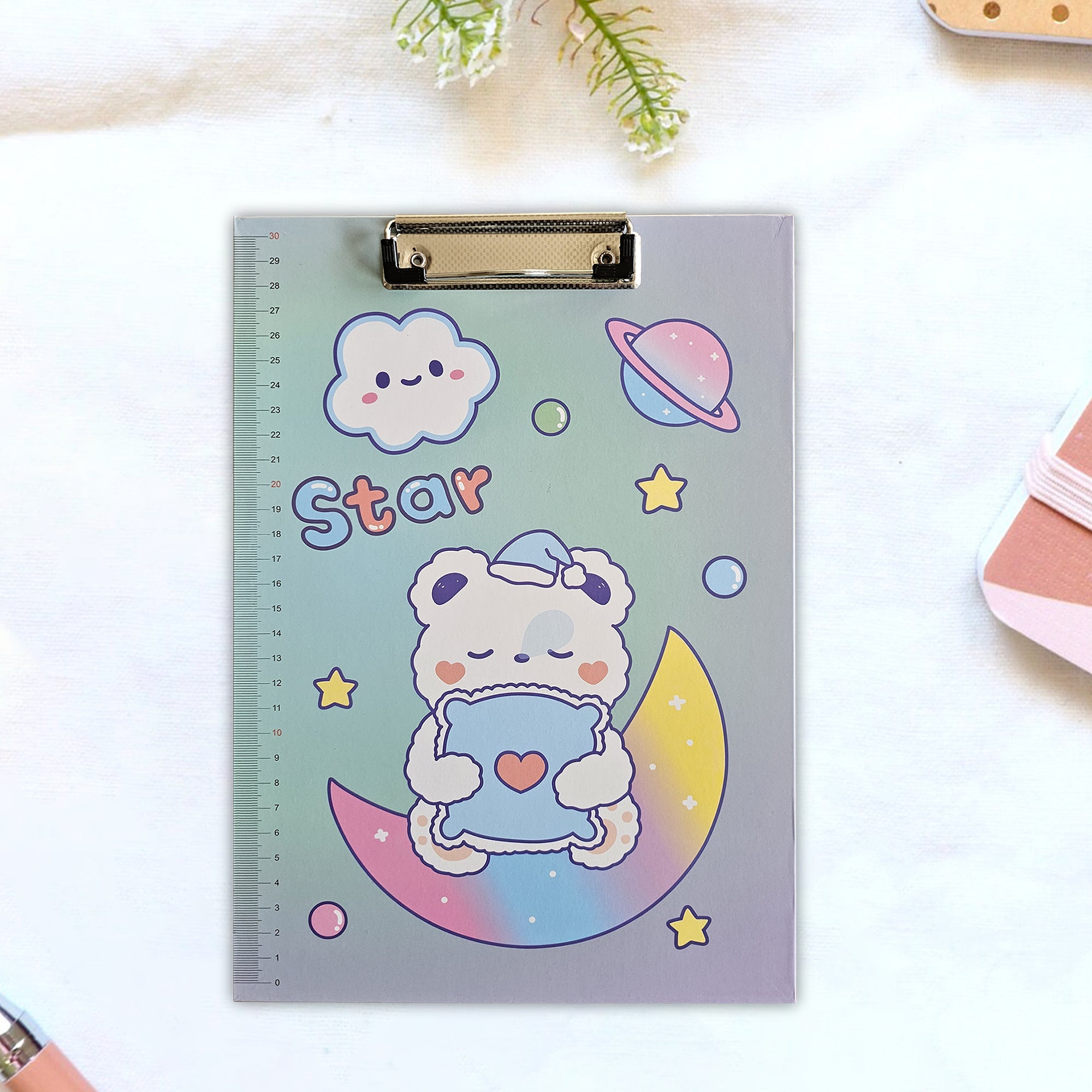 4 Pack A4 Cartoon Design Clipboards with Ruler Scale Edge