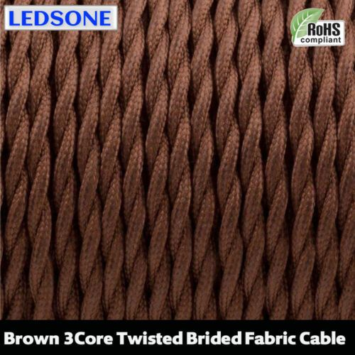 1m/3m/5m/10m 3 Core Twisted Brown 0.75mm Fabric Cable ~3064
