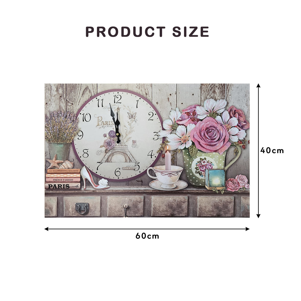 Large Vintage Eiffel Tower Wooden Wall Clock, Shabby Chic Art Deco Design