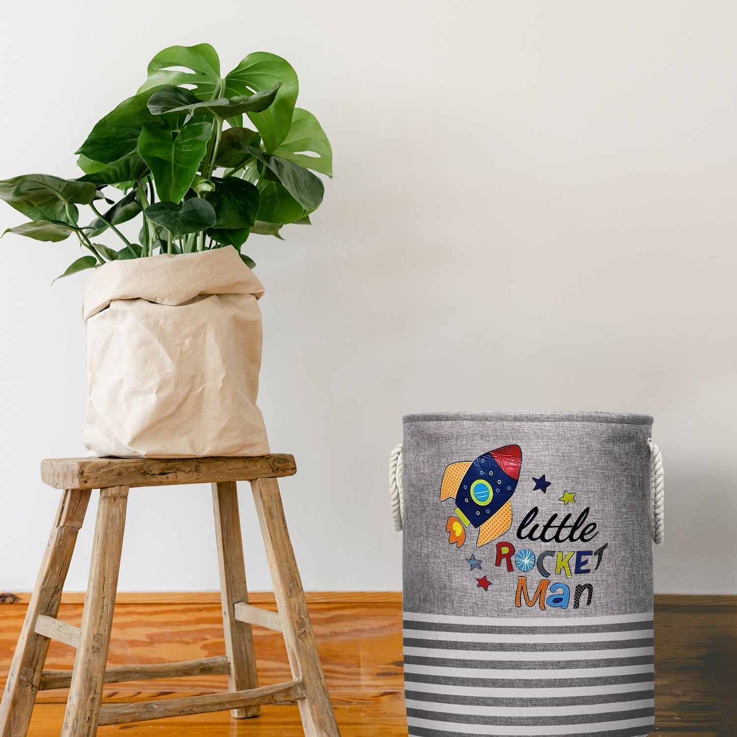 Foldable Round Cotton Laundry Basket with Waterproof Lining for Clothes Storage