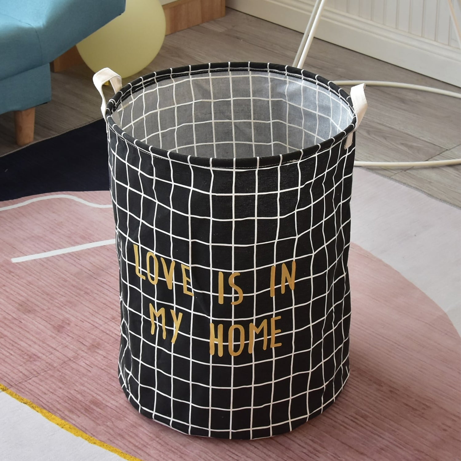Large Foldable Cotton Laundry Basket 2-Pack Grid Pattern Organisers