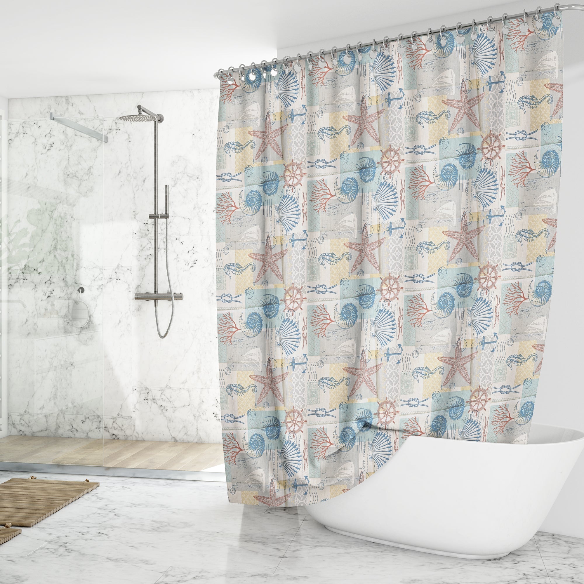 Waterproof Seaside Ocean Animal EVA Shower Curtain for Bathtub Shower