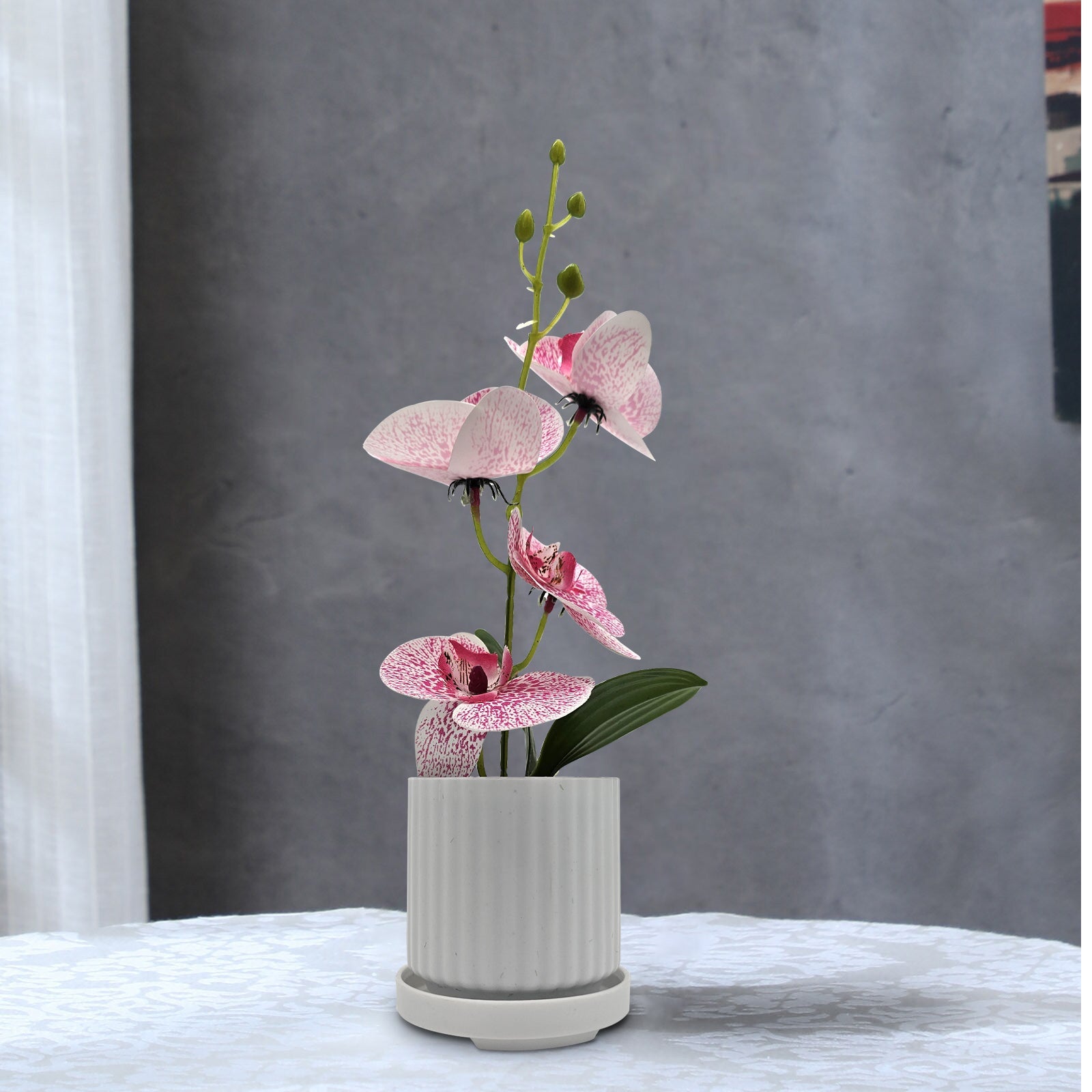 Elegant Artificial Orchid Silk Flower Arrangements in Stylish White Vases