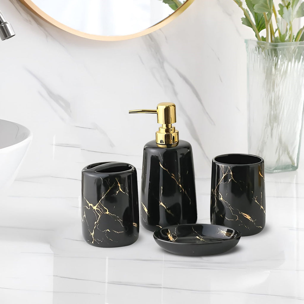 Elegant 4-Piece Ceramic Bathroom Accessory Set with Soap Dispenser and Holder