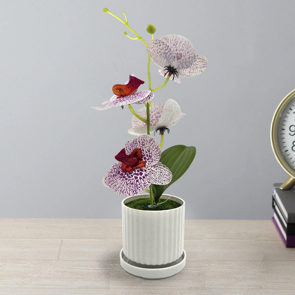 Lifelike Artificial Orchid Plant in Vase, Vibrant Faux Floral Decor