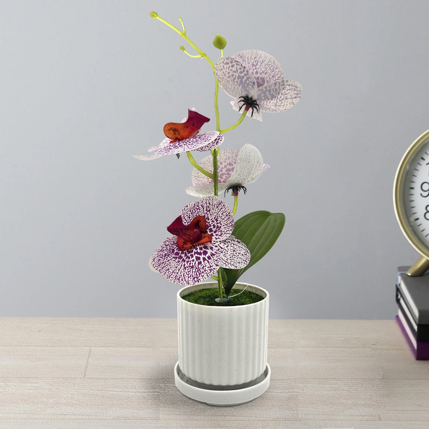 Lifelike Artificial Orchid Plant in Vase, Vibrant Faux Floral Decor