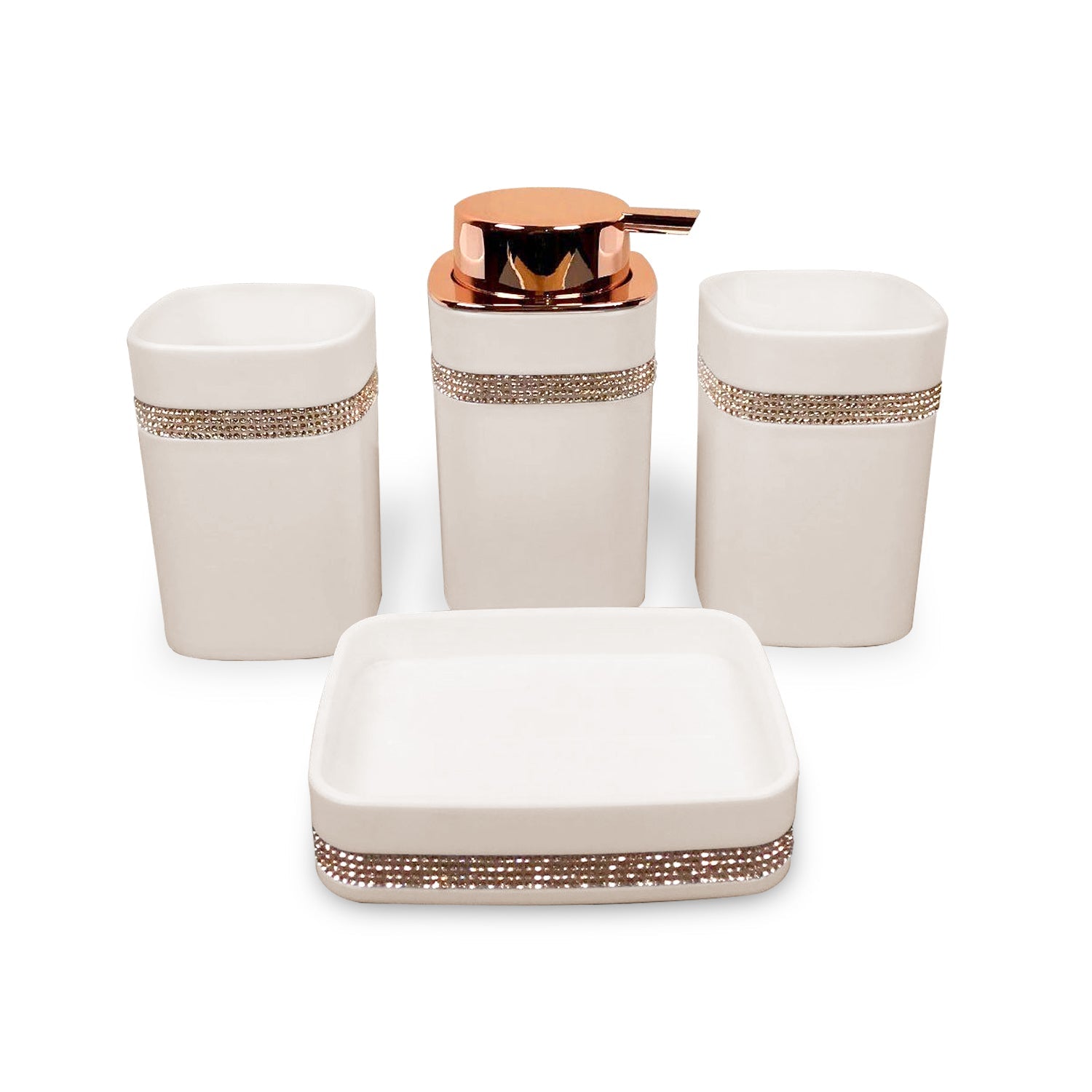 4-Piece Luxury Bathroom Accessory Set: Toothbrush Holder, Dispenser, Tumbler, Soap Dish