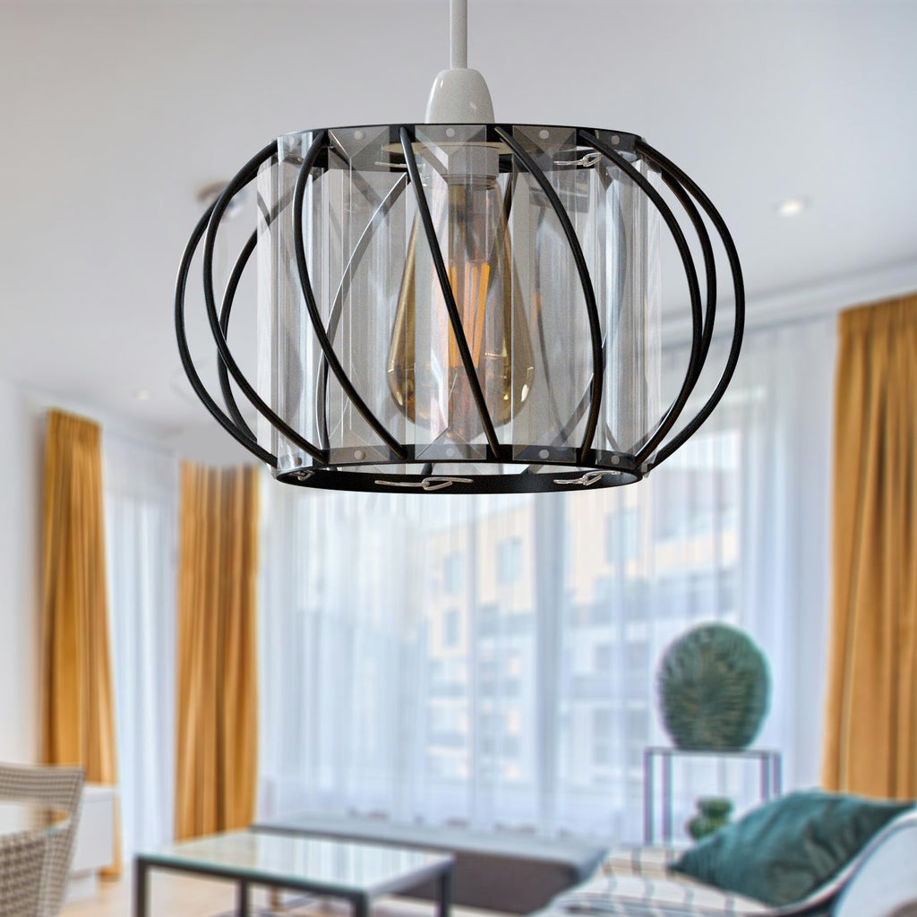 Elegant Modern Crystal Glass & Metal Cage Ceiling Pendant Light Shade