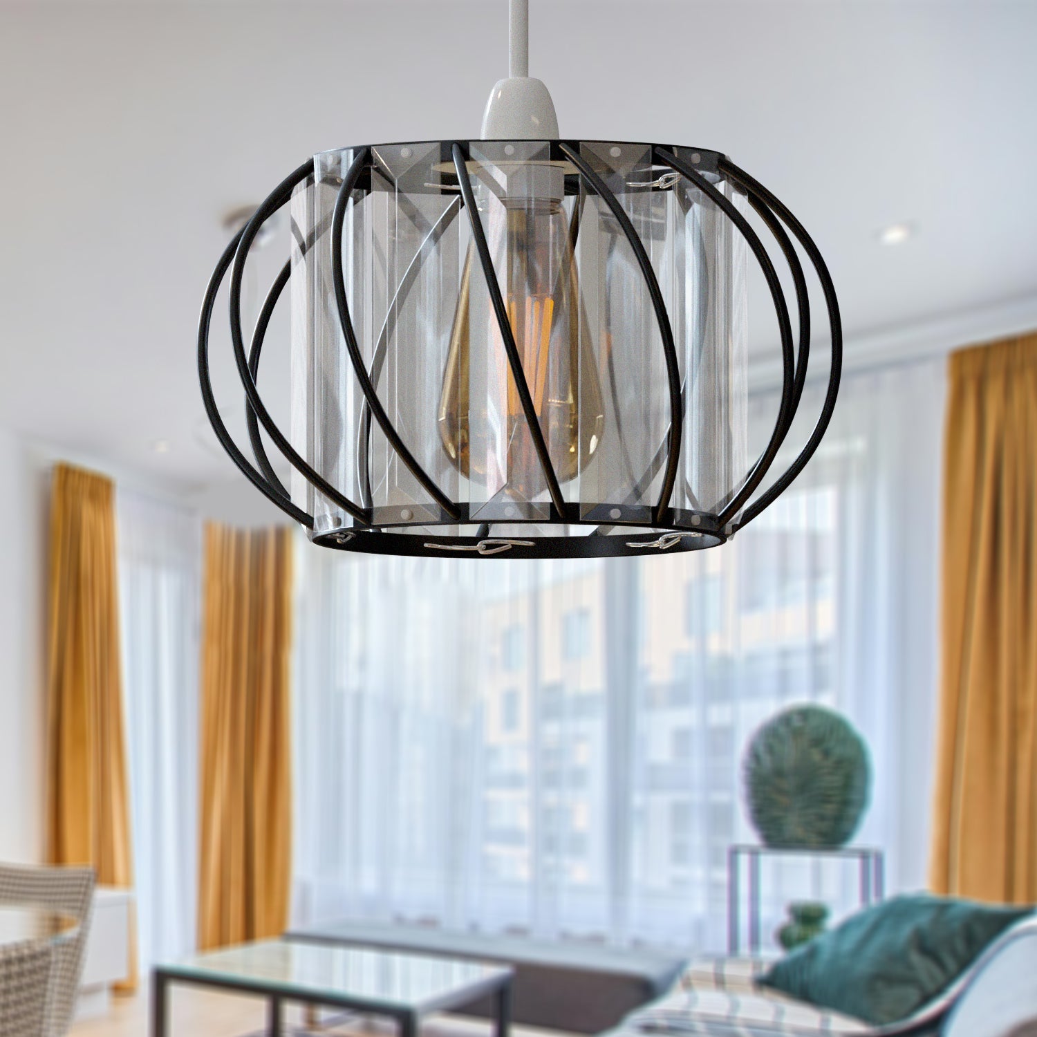 Elegant Modern Crystal Glass & Metal Cage Ceiling Pendant Light Shade