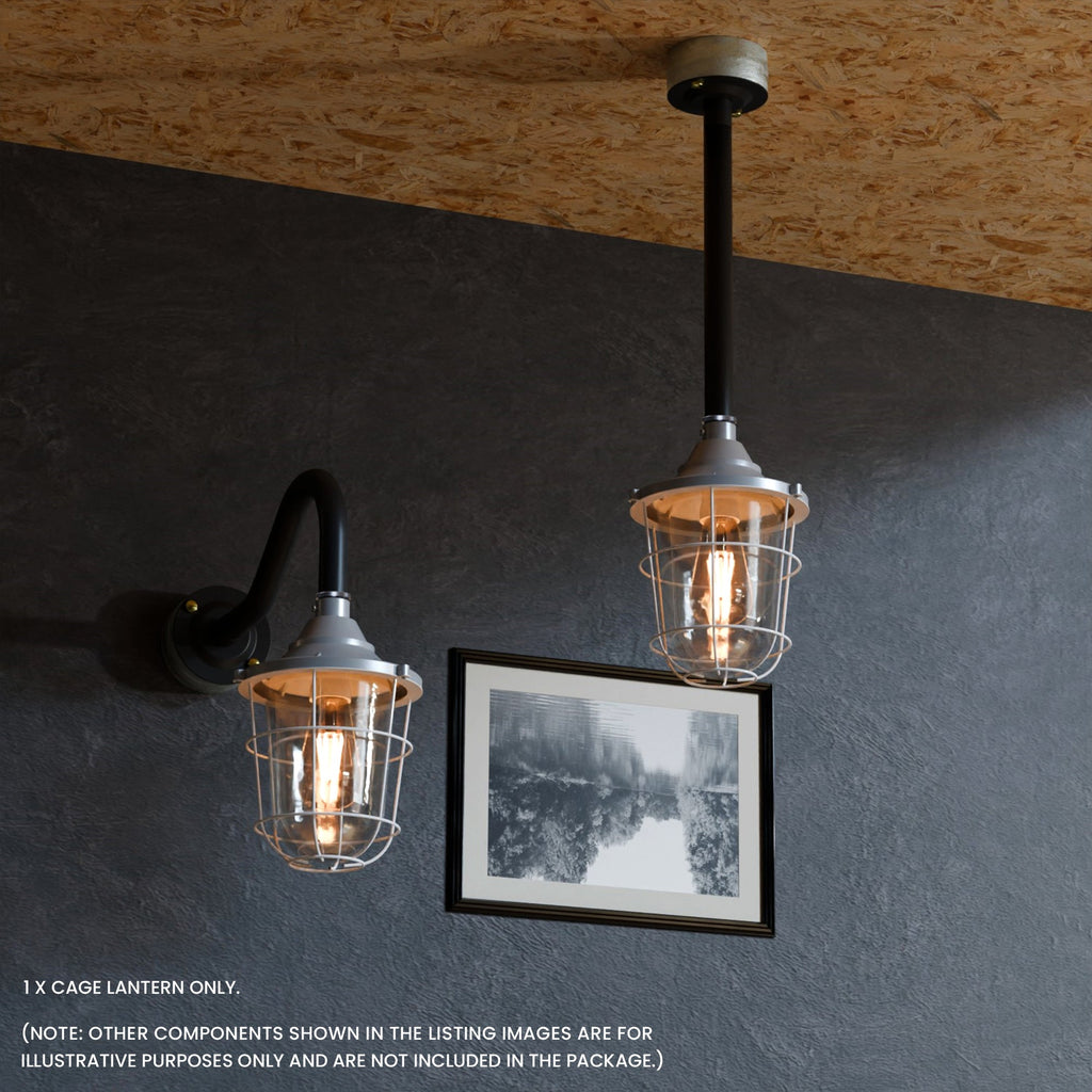 Durable Industrial Caged Conduit Fisherman Wall Lantern with Tempered Glass Shade