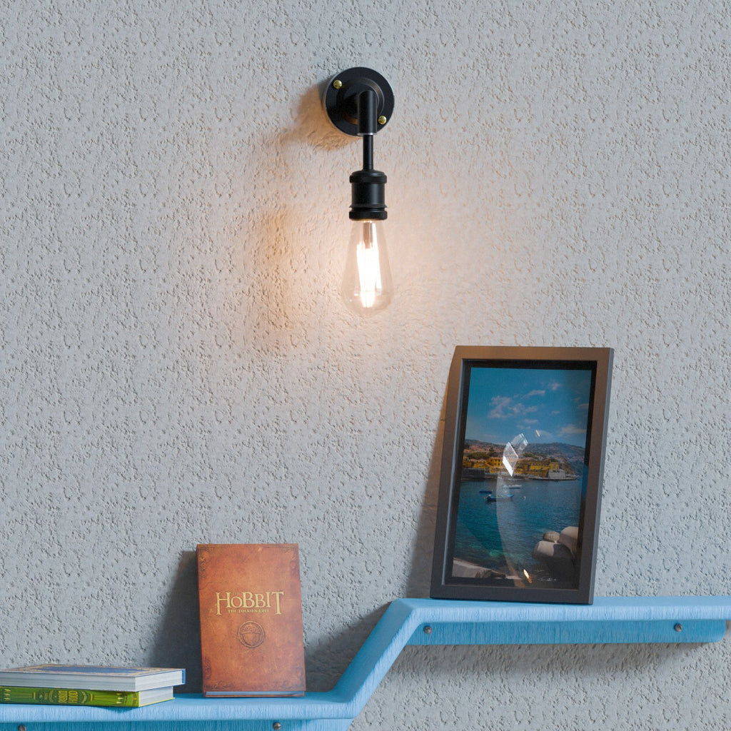 Industrial Black Metal Conduit Pipe Wall Light, Edison E27 Lamp Holder