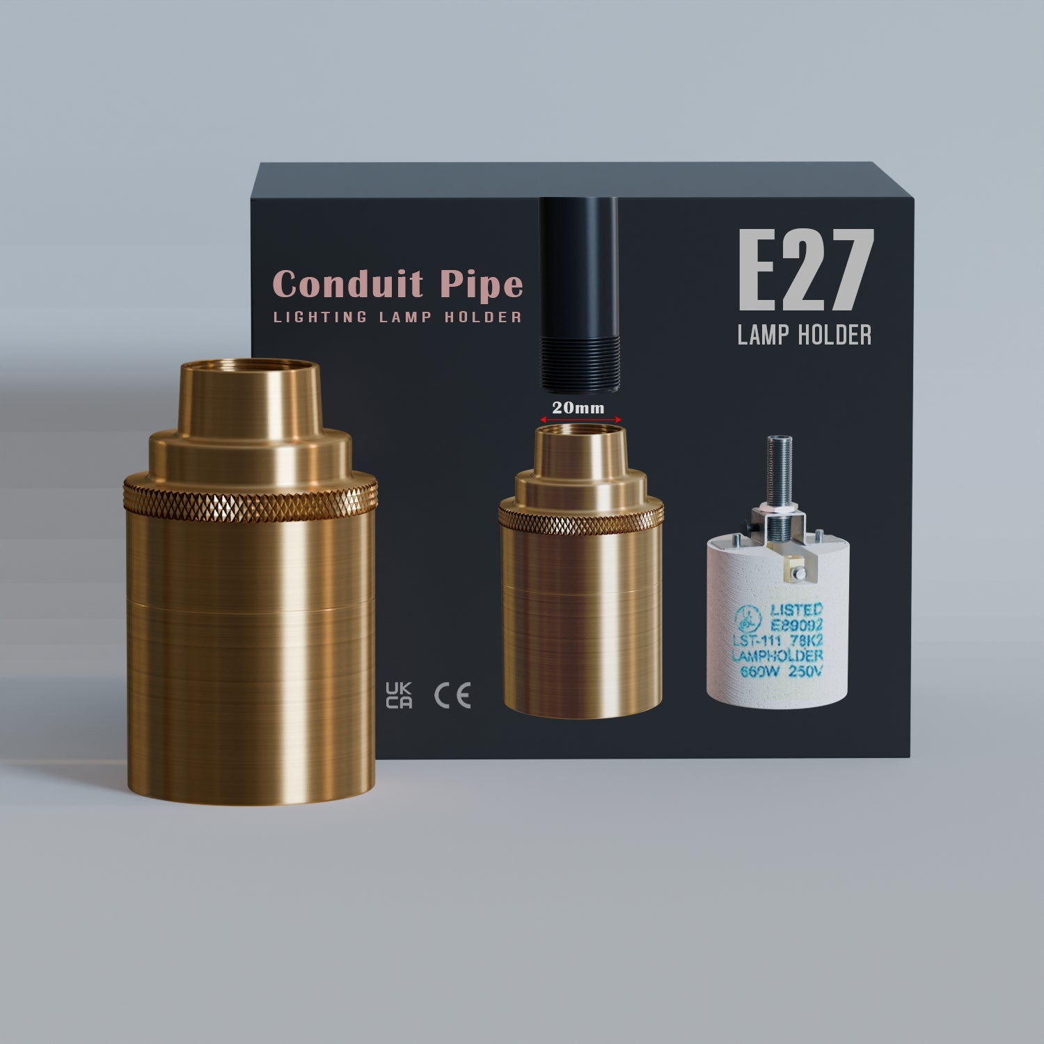 E27 M20 Conduit Entry Lamp Holder Threaded Light Socket for Pipe Lighting