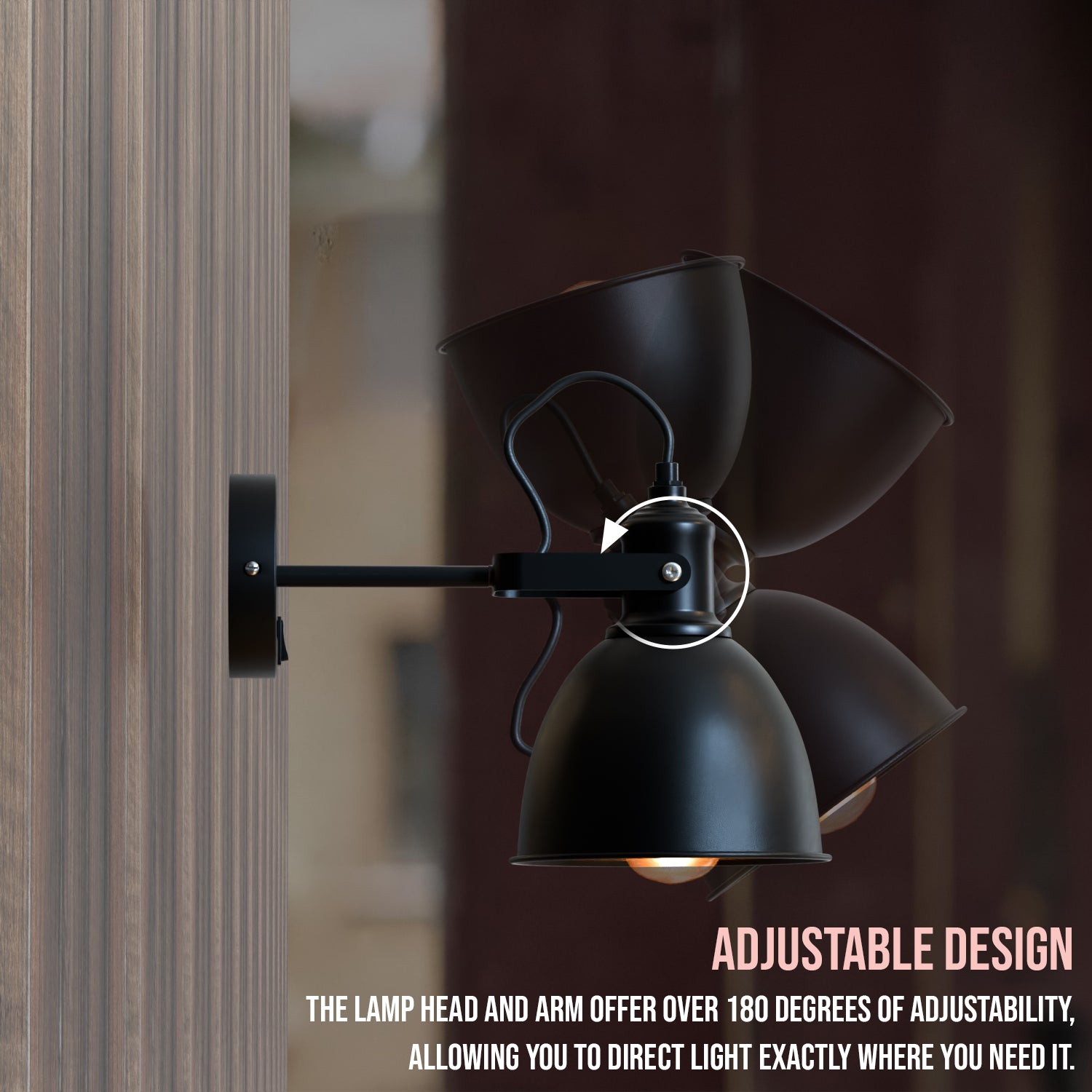Industrial Metal Adjustable Swivel Wall Sconce with On-Off Switch for Custom Lighting