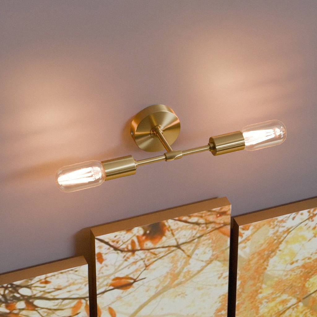 Modern Industrial Dual Bulb E27 Wall/Ceiling Light Fixture, Metal Finish