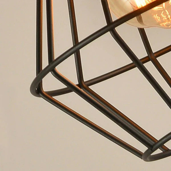 Industrial Black Metal Wire Cage Ceiling Pendant Light E27 Bulb Guard