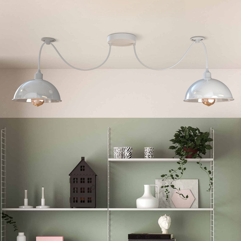 2-Way Vintage Industrial Dome Shade Pendant Light Chandelier, Adjustable Retro Spider