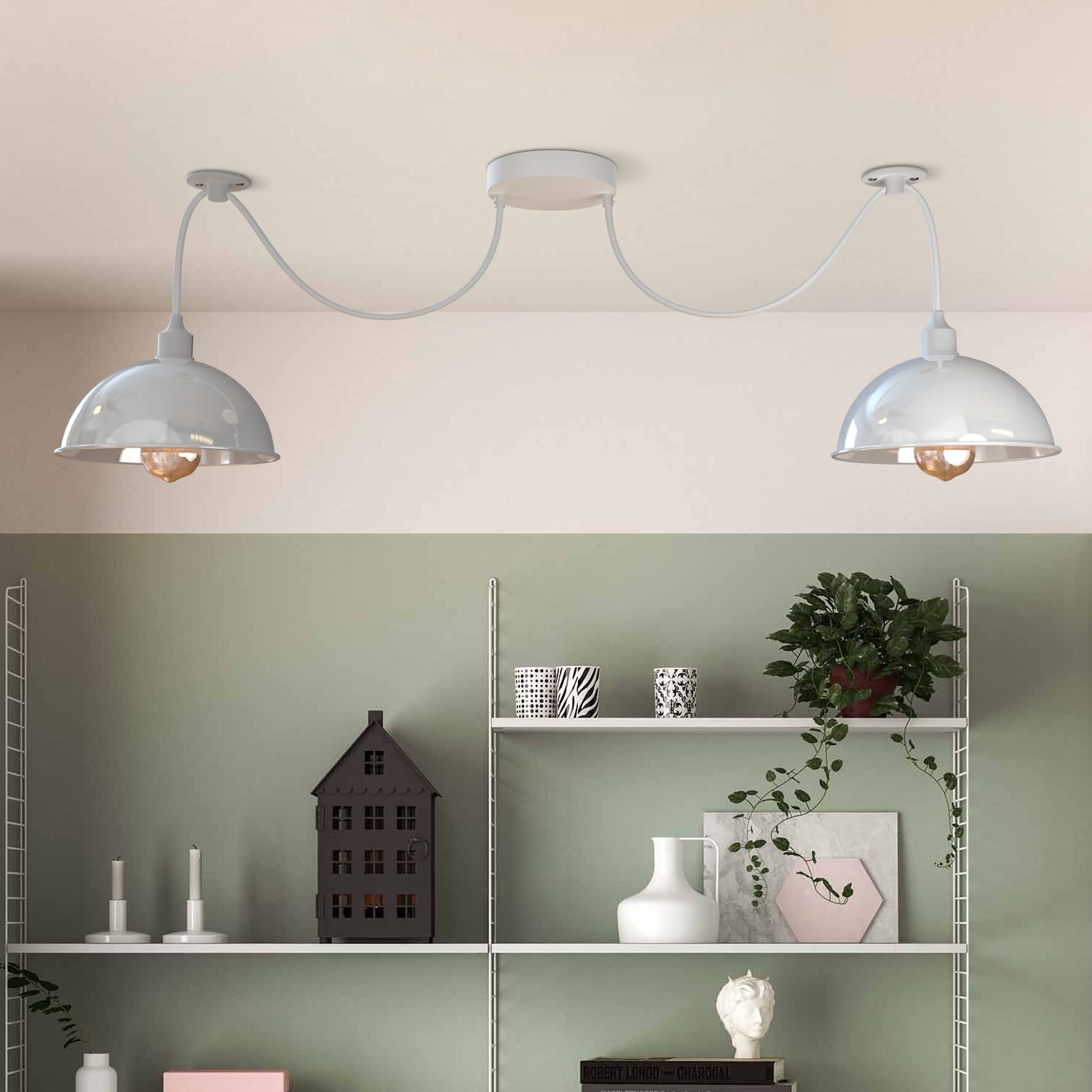 2-Way Vintage Industrial Dome Shade Pendant Light Chandelier, Adjustable Retro Spider