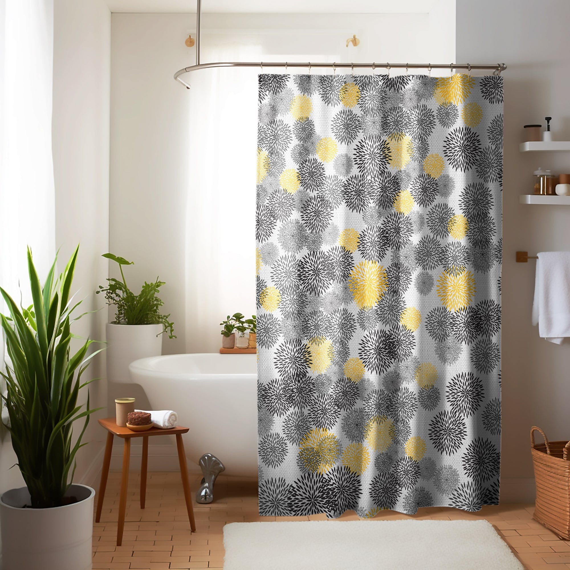 Vibrant Floral Print EVA Waterproof Shower Curtain for Bathtub Bathroom Decor