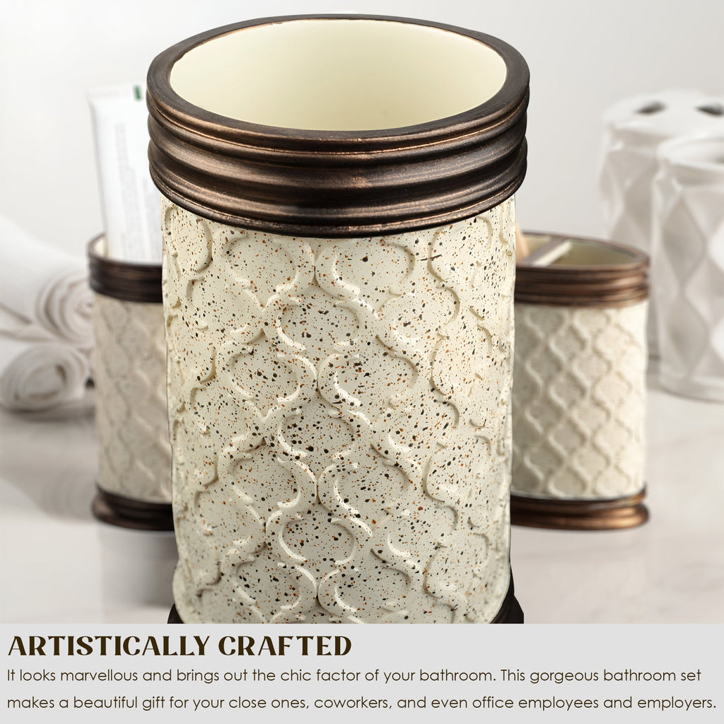 Modern Stone Effect Resin 3-Piece Bathroom Accessory Set for Stylish Homes