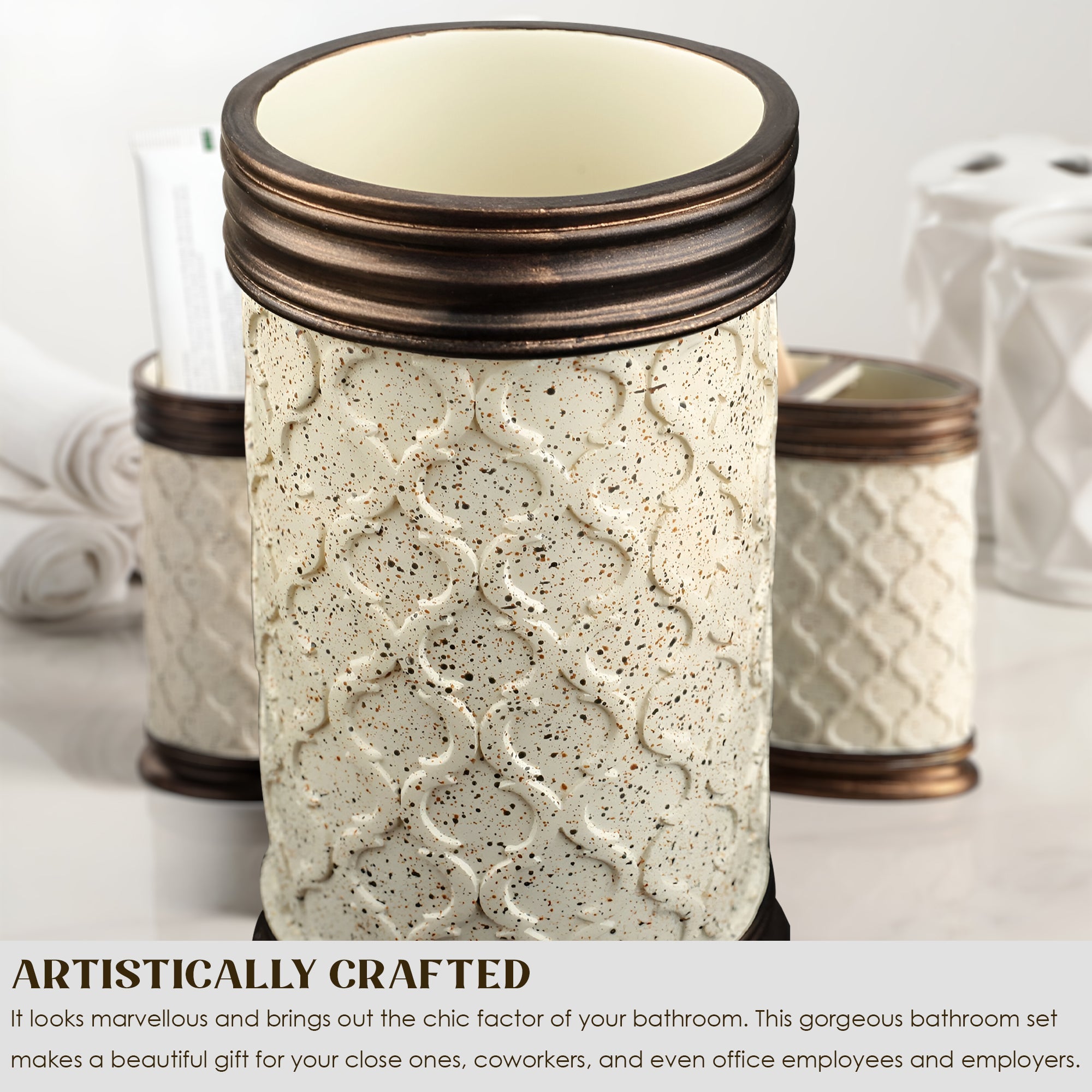 Modern Stone Effect Resin 3-Piece Bathroom Accessory Set for Stylish Homes