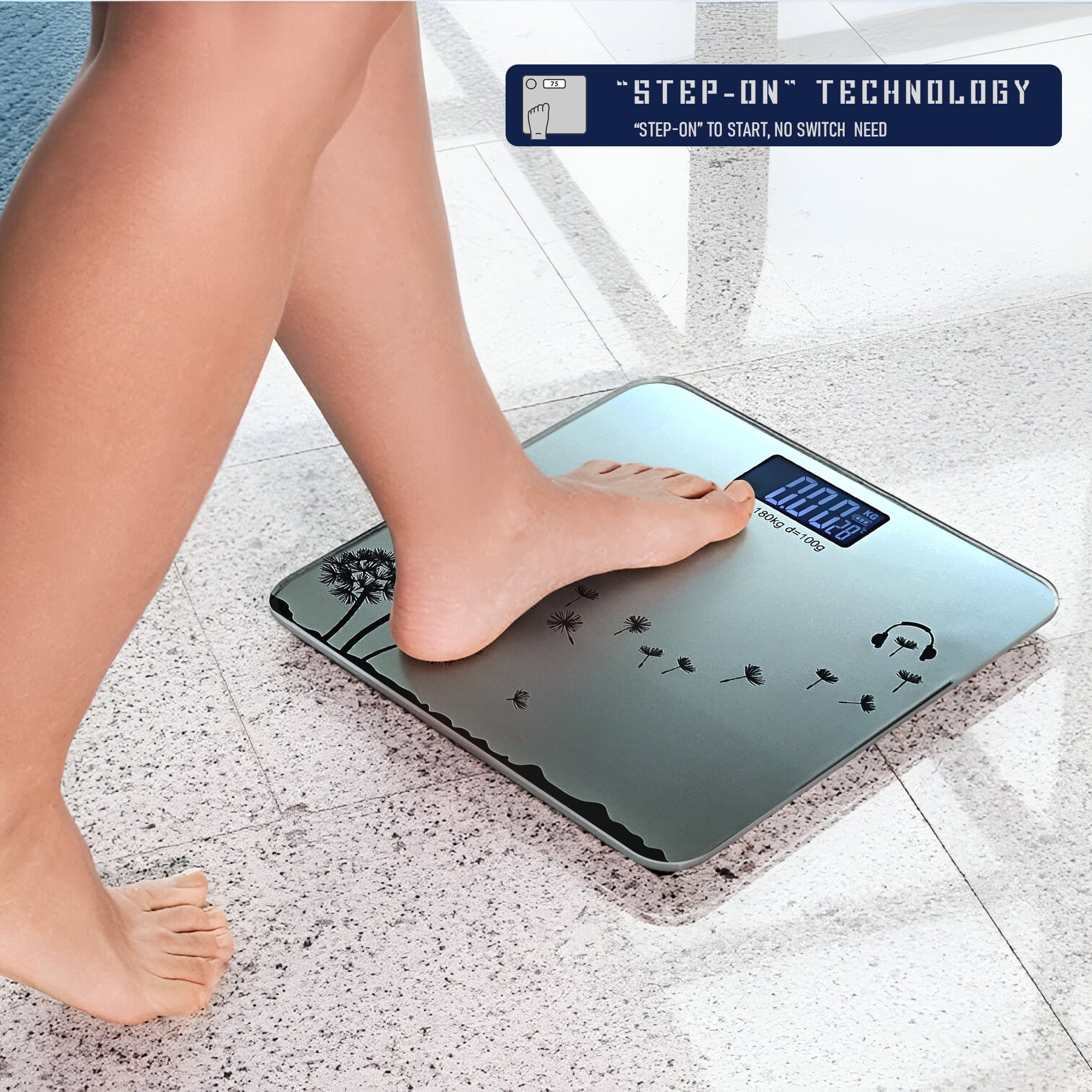 Accurate Digital Printed Glass Bathroom Scale for Stylish Weight Tracking