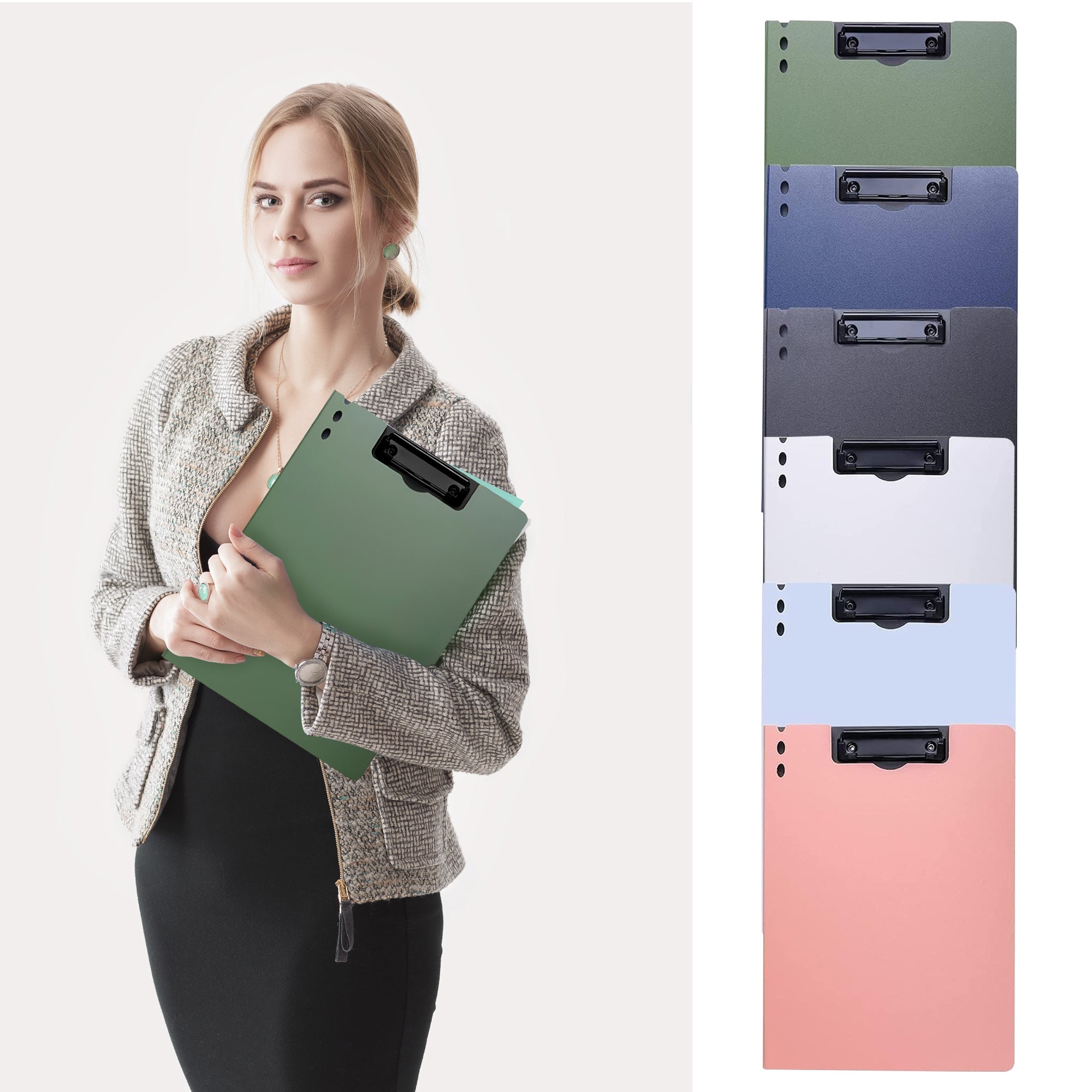 3-Pack Foldable A4 Clear Plastic Clipboard, Metal Clip Writing Pad