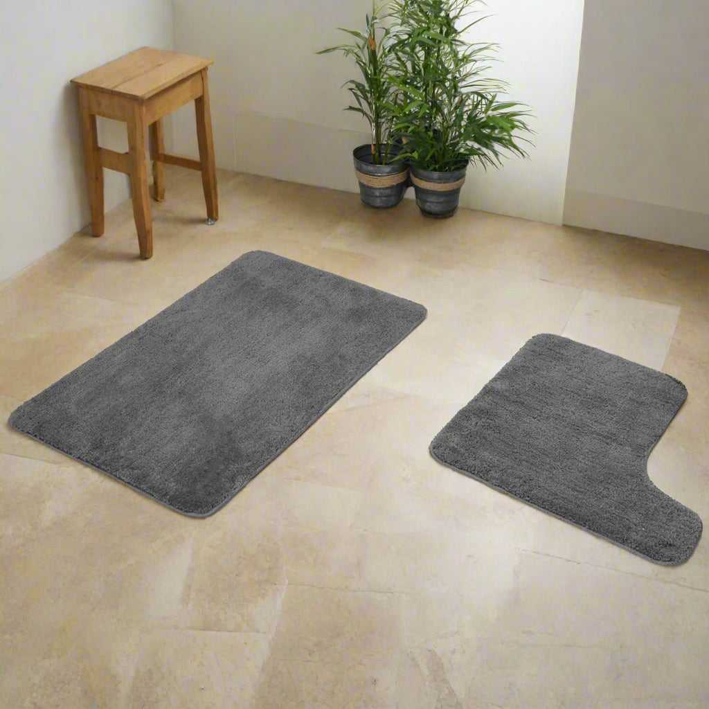 Luxurious 2-Piece Microfiber Bath Mat Pedestal Set, Absorbent, Non-Slip Safety