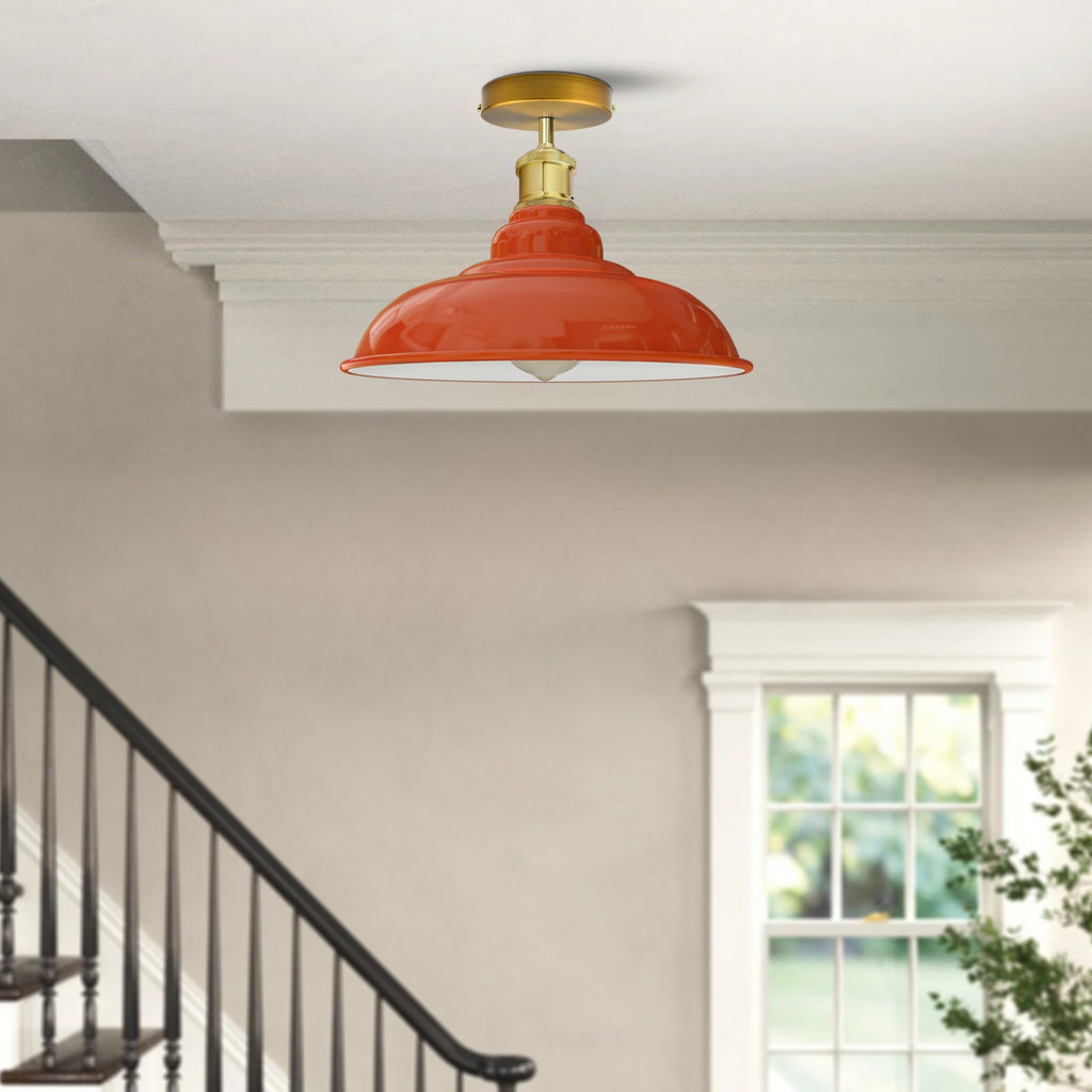 Vibrant Orange Industrial Retro Flush Mount Ceiling Light E27 Base Home Decor