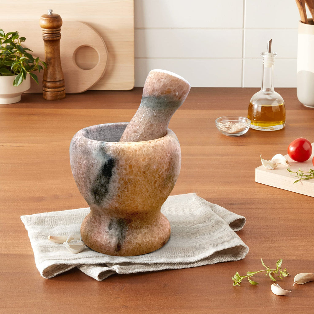 Premium Polished Marble Pestle and Mortar Set, Herb Crusher, Spice Grinder, Guacamole Bowl