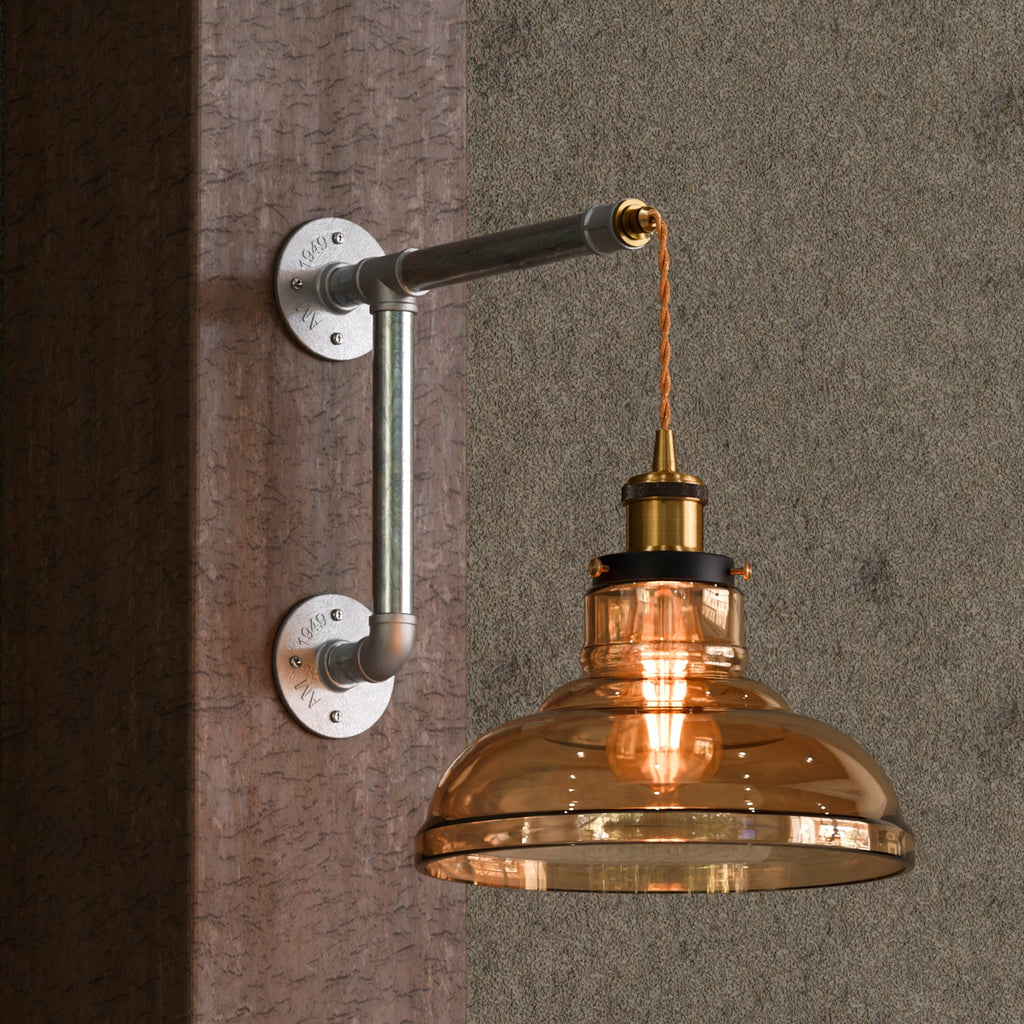 Industrial Conduit Wall Light Kit | Amber Glass Shade ~6119